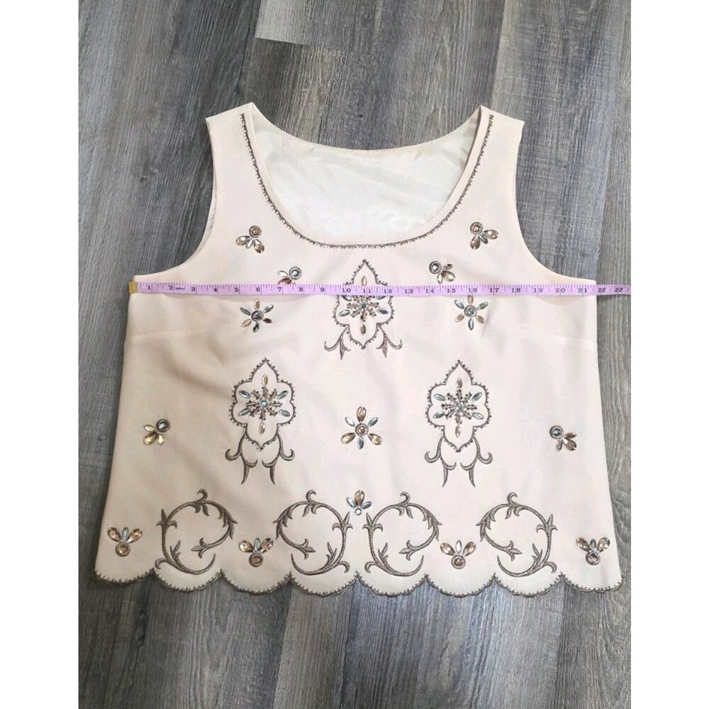 Crystal And Embroidered Embellished Ivory Tank Top Womens L/XL Dress Shirt - Picture 6 of 7